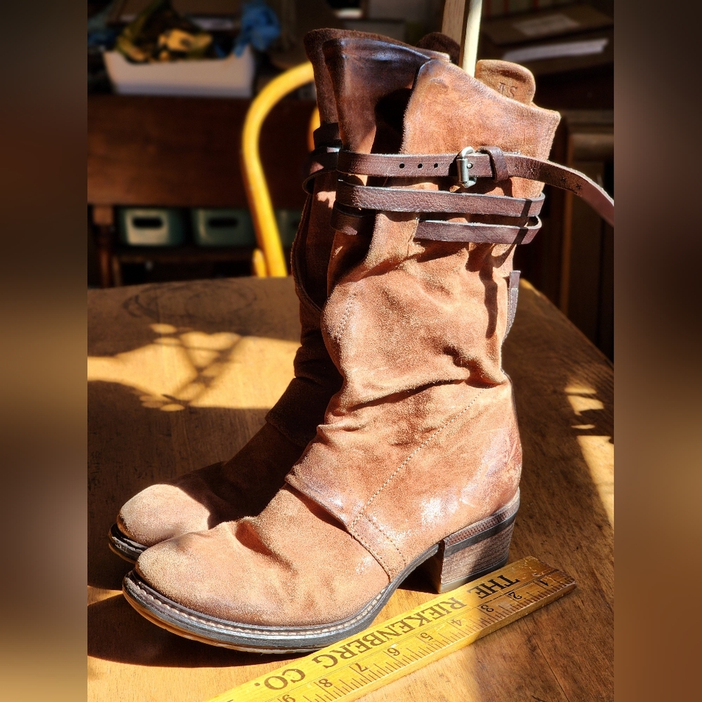 A.S.98 Carter 40 Suede Leather Boots EUC $398 Chestnut Brown 8.5 9 W Boho Moto - Picture 7 of 17